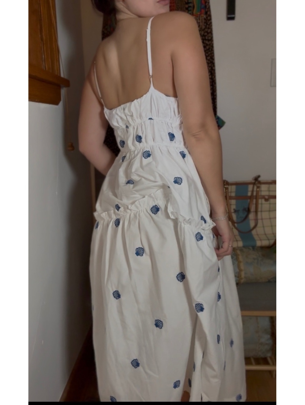 Joie White Maxi Sundress with Blue Shell Print size L-XL